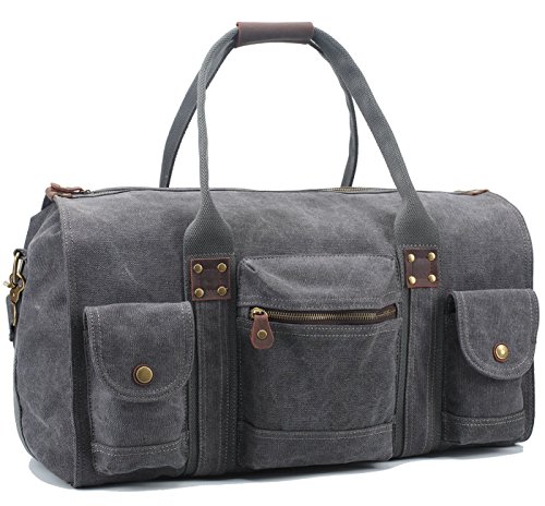 Aidonger Unisex Canvas and Leather Travel Bag with big Capacity