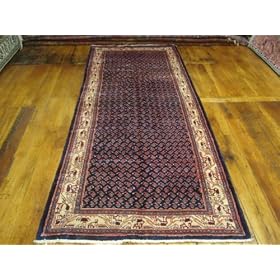 3'9 x 10'4 Navy Blue Persian Hand Knotted Wool Botemir Runner Rug