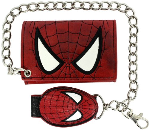  SPIDERMAN EYES TRI-FOLDED BIKER CHAINED RED WALLET