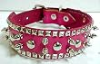 19 Inch Hot Pink Leather Spiked / Studded Dog Collar