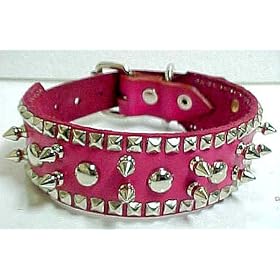 19 Inch Hot Pink Leather Spiked Studded Dog Collar by Coolstuff4u