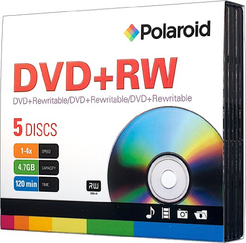 Polaroid PRDVDPRW05J DVD+RW 4.7GB 120-Minute 4x Rewritable DVD Disc, 5-Pack Slim Case