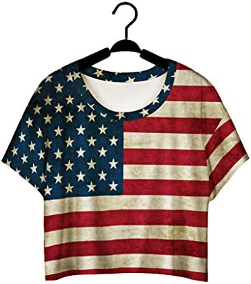 Pretty321 Women Girl Lovely Old America USA Flag Crop Top Tee Cute T shirt Blouse (Onesize fit US: M - L(12); Cute Crop Tops, Amazon)