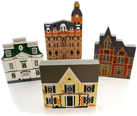 Cats Meow Village Hometown Christmas Set/4 Wood 1992 Christmas Wayne CTY Nos - 7.50 Inches - 1992 Xmas -