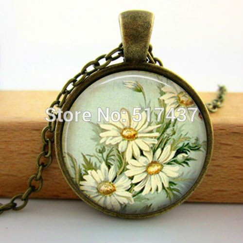 Pretty Lee 2015 New Glass Daisy Necklace Vintage Daisy Pendant Glass Art Picture Necklace Girls Glass Cabochon Necklace