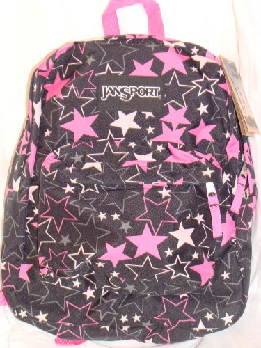 Jansport Superbreak Backpack Black Big Pink Stars
