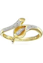 Yellow Gold Plated Sterling Silver Calla Lily Diamond Ring