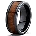 Men's Black Ceramic Flat Top Wedding Band Ring with Real Koa Wood Inlay, 9MM Comfort Fit, SZ 8.5