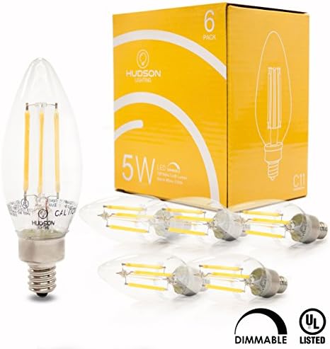 Dimmable LED Candelabra Bulb- Filament - 6 PACK- UL Listed- 5 Watt- 400 Lumen- E12 Base- 2700K- Indoor or Outdoor