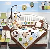 SoHo Forest Buddy Baby Infant Crib Nursery Bedding Set 10pcs**Reversible into Classic Sage and Sky Blue Argyle Design **