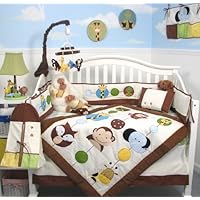 SoHo Forest Buddy Baby Infant Crib Nursery Bedding Set 10pcs**Reversible into Classic Sage and Sky Blue Argyle Design **