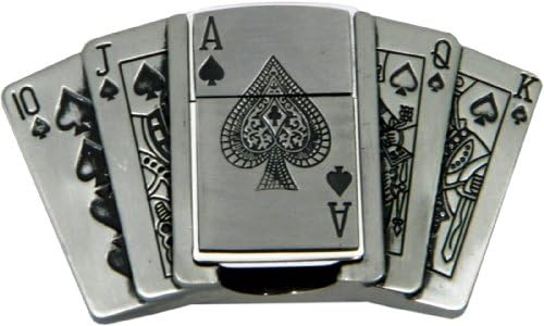 Royal Straight Flush Die Cast Pewter Finish Belt Buckle with Lighter