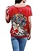 Allegra K Women's Short Sleeve Portrait Pattern Tunic Top Bright Red XL