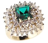 Image of Center Stone Is an Emerald-colored Swarovski Crystal, Surrounded By 40 Diamond-like Swarovski Crystals, and Has 3 Microns of Gold-plated Silver (Vermeil).(sizes 5-10)