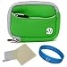 VG Neoprene Camera Pouch Sleeve Cover (Green) for Olympus TG-630 iHS / VG-160 / TG-320 / VR-340 / VG-145 / VG-110 / VG-120 / TG-310 / FE-5050 / FE-5040 / FE-5035 / Stylus Tough 6020 (mju 6020) / FE-5010 / FE-4040 / FE-4030 / FE-4000 / X-925 / FE-45 / FE-5010 Compact Point & Shoot Digital Cameras + Universal Screen Protector+ SumacLife TM Wisdom Courage Wristband