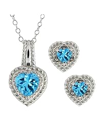 4.32 Ct Heart Shape Swiss Blue Topaz 14k White Gold Pendant Earrings Set