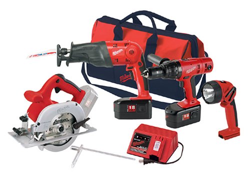Milwaukee 0923-29 18 Volt 1/2-Inch Lok-Tor Hammer-Drill, Sawzall -InchThe Hatchet-Inch, Circular Saw & Worklight Combo Kit