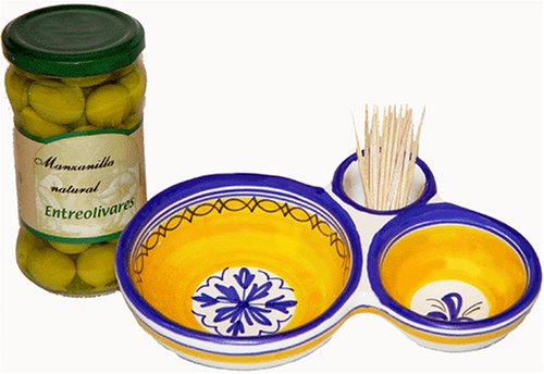 Handmade 3-Part Olive Dish and Imported Olives by Gourmet Dipping Oils