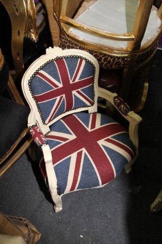 Barock Kinder Stuhl Union Jack/Creme - Armlehnstuhl
