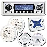 Pyle Hydra Series Marine CD / MP3 Receiver Package - CD Receiver, Amplifier, 2 Woofers, and 2 Speakers