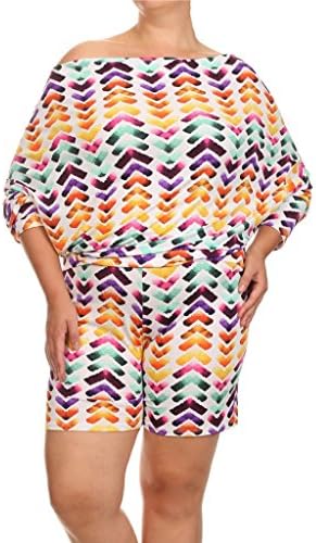 Geometric PLUS MULTI WAY Reversible Romper Jumpsuit One Shoulder Halter Shorts - White - 2XL