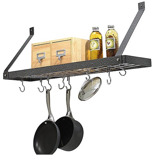 Hammered Steel with Chrome Bookshelf Pot Rack