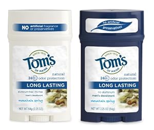 Tom's of Maine Men's Long Lasting Deodorant, Mountain Spring, 2.25 Ounce (Pack of 2)