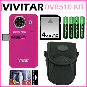 Vivitar DVR-510 Mini Night Vision Camcorder in Pink + 4GB Accessory Kit