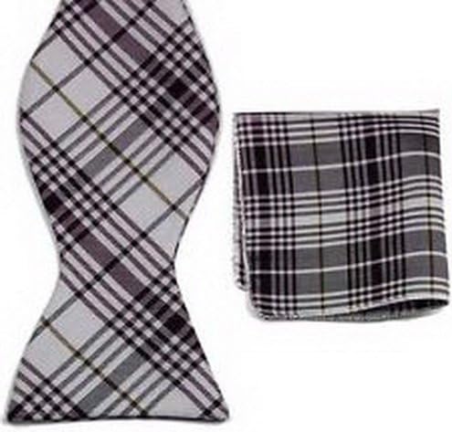 William Design Gray Pale Pink Lattice Men's Self Bow Tie Wedding Bowtie + Handkerchief wd-15761