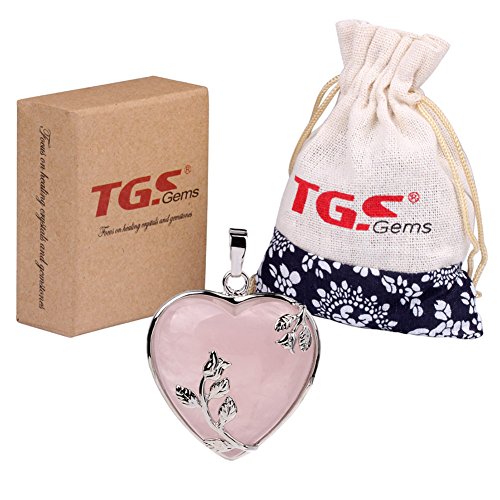 TGS Gems® Vogue Rose Quartz Tumbled Chakra Gemstone Cover Alloy Heart-Shaped With Flower Edge Pendant