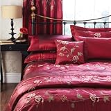 Double Luella Red Satin Floral Duvet Cover Set and Pillowcases