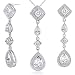 Jewelry : Unique Style Princess Cut White Cubic Zirconia Pendant Earrings Set in Sterling Silver