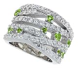 Sterling Silver & Rhodium Plated Freeform Band, w/ 2mm High Quality White & Peridot CZ's, 5/8 (15mm) wide