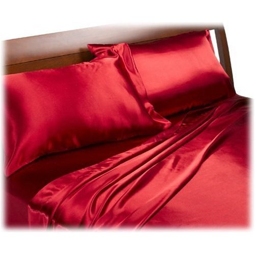 Luxurious Satin King Sheet Sets, Red