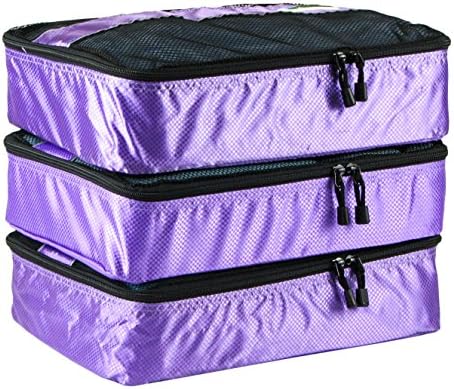 Packing Cubes for Travel (Purple) Medium 3pc Set Ideal Clothes, Electronics &amp; Cable Organizer