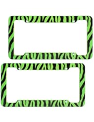 Automotive Parts and Accessories: OxGord 2pc Set Plastic License Plate Frames with Zebra/Tiger Stripes, Light Green & Black - OxGord
