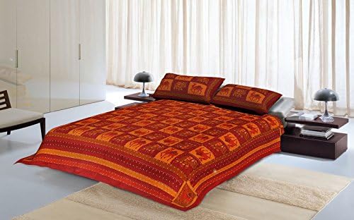 Indian Handmade Kantha Stitch Work King Size Cotton Bedsheet Traditional Rajasthani Bed Sheet