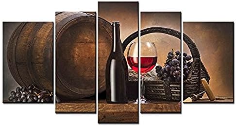 OYEO Canvas Art - 5 sets pictures of French Oak Wine Barrel and Wine Paintings - The Picture For Living Room Decoration,City Pictures Photo Prints On Canvas