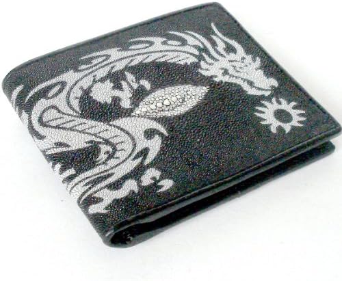 "HelloJatujak" STINGRAY LEATHER BIFOLD WALLET WITH WHITE DRAGON (UNISEX) STANDARD US SIZE = CLOSED 4.2 X 3.5 INCHEN