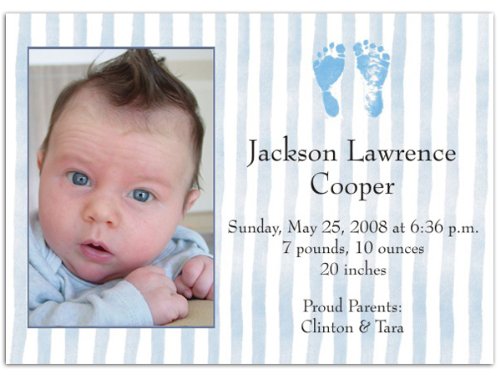 Two Blue Feet Birth Announcements - Set of 20