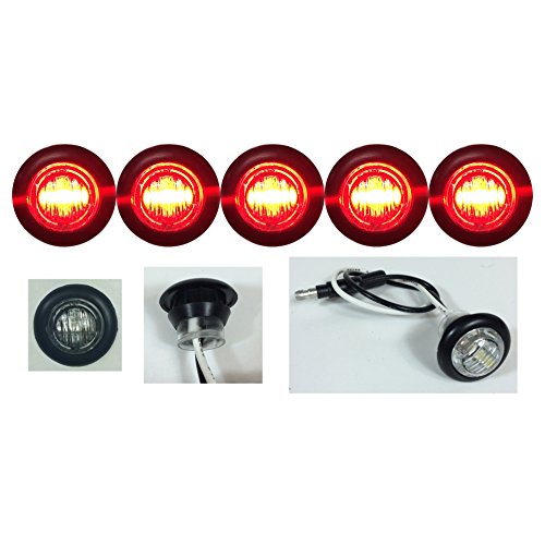 5 NEW LONG HAUL 3/4&#8243; CLEAR/RED LED CLEARANCE MARKER BULLET MARKER LIGHTS GOOD FOR TRAILER TRUCK ETC WITH BLACK TRIM RING