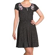 Embroidered Cap Sleeves Floral Print Polka Dot Print Cotton/Jersey  Dress