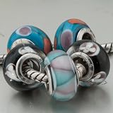 Pugster 5 Pale Blue Black Classic Pandora Beads Bracelets