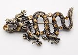 Vintage Inspired Reproduction Dragon Brass Tone Brooch Pin Topaz Fashion Crystal