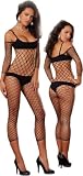 Sexy Black Fence Net Body Stocking with Bra & Panties