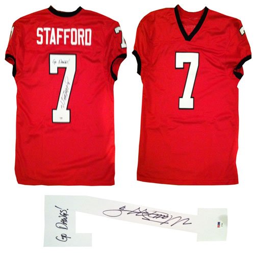 Signed Matthew Stafford Red Georgia Bulldogs Jersey PSA/DNA COA Stafford is the former Georgia star Quarterback, who became the #1 overall 2009 NFL Draft Pick of the Detroit Lions. PSA/DNA authenticated. Hologram # verified on PSA's website. PSA/DNA is the world's leading authenticator of autographs. Stafford also inscribed GO DAWGS on jersey. Georgia is known as the Bulldogs. Autographed on Octob