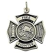 1" Sterling Silver Antiqued FireFighter Medal with St. Florian on Back on 24" Chain