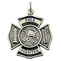 1" Sterling Silver Antiqued FireFighter Medal with St. Florian on Back on 24" Chain