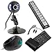 GTMax 8MP USB Webcam with Microphone/Snapshot/6 LED Light/Stand (Half-Moon) - Metal Finish + Black USB Handheld Trackball Finger Mouse + Black USB/PS2 Flexible Silicone Keyboard + Black 10 Port High Speed USB Hub For Laptop/Desktop