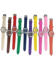 Geneva Platinum CZ Accented Silicon Link Watch, Fuschia